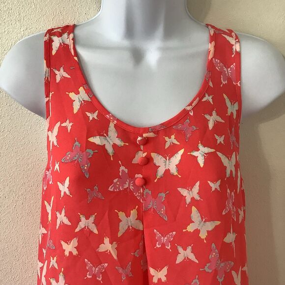 NWT Candie's Coral Y2K Butterfly Print Summer Festival Strappy Bow Top Small - Picture 2 of 8